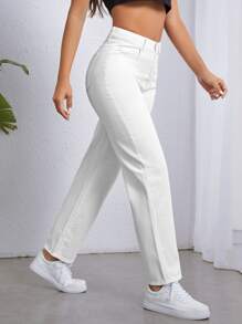 Zipper Fly Straight Leg Jeans - White - View 2