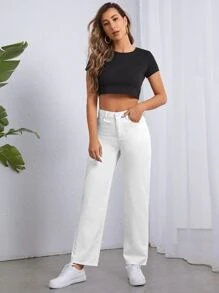 Zipper Fly Straight Leg Jeans - White - View 5