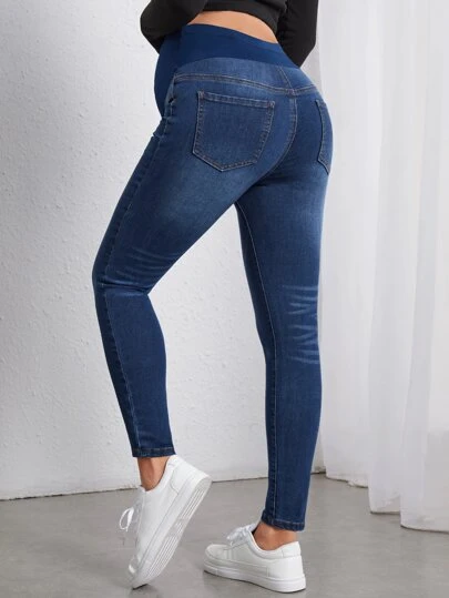 SHEIN Denim Bà bầu Túi màu trơn