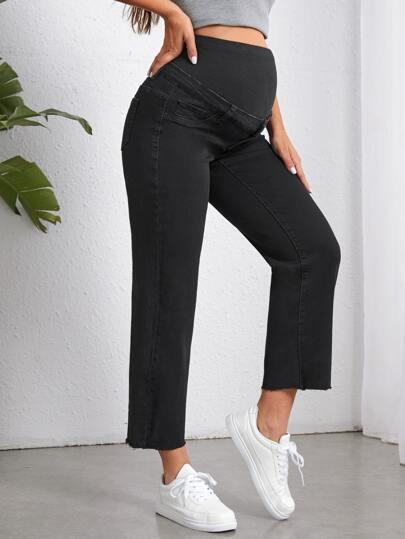 SHEIN Knapp Ficka Sömnlös Nederkant Enkel Mom Denim