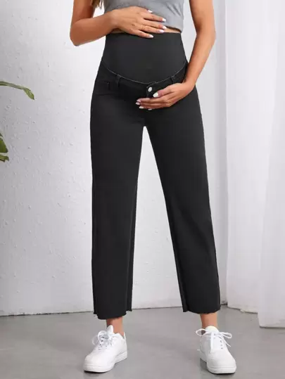 SHEIN Maternity Wideband Waist Raw Hem Jeans