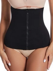 Black High Stretch Fabric Waist Trainer With Zipper For Tummy Control - Black - View 1