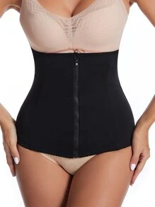 Black High Stretch Fabric Waist Trainer With Zipper For Tummy Control - Black - View 5