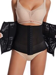 Black High Stretch Fabric Waist Trainer With Zipper For Tummy Control - Black - View 6