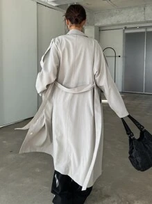 DAZY Button Front Raglan Sleeve Longline Trench Coat - Grey - View 7