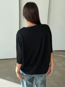 DAZY Embroidery Letter Graphic Drop Shoulder Tee - Black - View 5