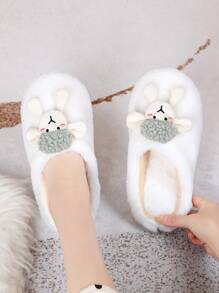 Cartoon Sheep Decor Fuzzy Novelty Slippers - White - View 3