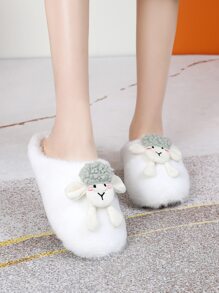 Cartoon Sheep Decor Fuzzy Novelty Slippers - White - View 4