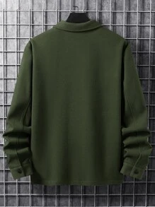 Manfinity Homme Men Long Sleeve Button Front Flap Pocket Overcoat , Fall Winter - Army Green - View 2