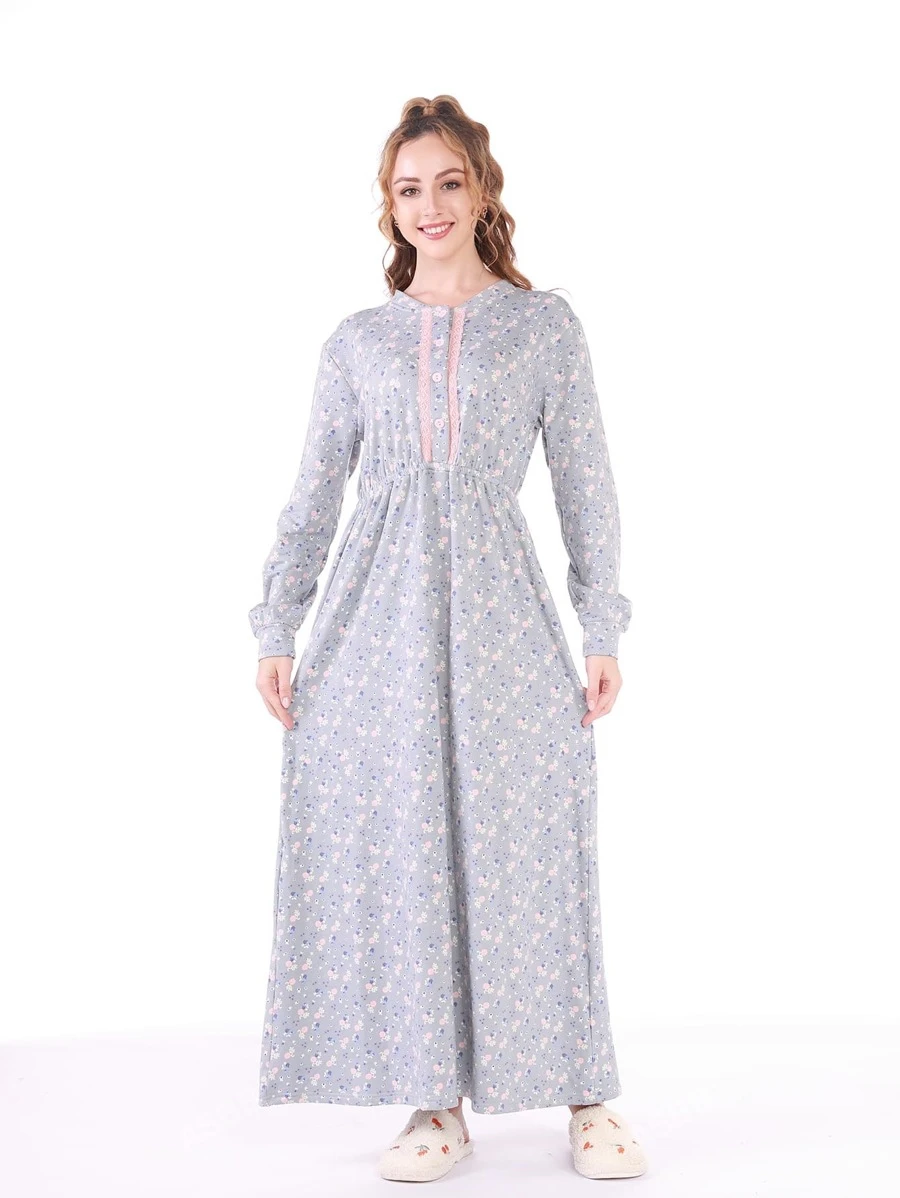 Sukienki Sznurówka kontrastująca Guziki z przodu Ditsy floral Skromny