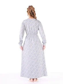 Ditsy Floral Print Contrast Lace Dress - Baby Blue - View 2