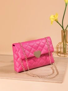 Túi Crossbody Nữ Thùa khuyết Kẻ sọc Chuỗi Mốt - Màu Hồng Tươi - Xem 2