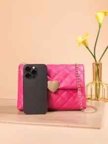 Túi Crossbody Nữ Thùa khuyết Kẻ sọc Chuỗi Mốt - Màu Hồng Tươi - Xem 4