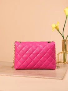 Túi Crossbody Nữ Thùa khuyết Kẻ sọc Chuỗi Mốt - Màu Hồng Tươi - Xem 5