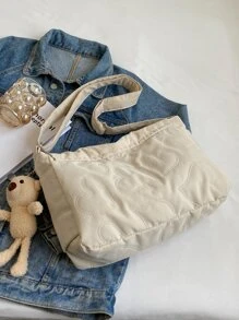 Heart Quilted Flap Square Bag With Bag Charm - White - View 2