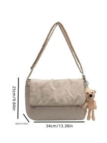 Heart Quilted Flap Square Bag With Bag Charm - White - View 3