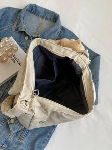 Heart Quilted Flap Square Bag With Bag Charm - White - View 4