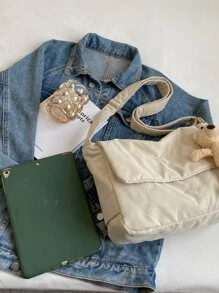 Heart Quilted Flap Square Bag With Bag Charm - White - View 5