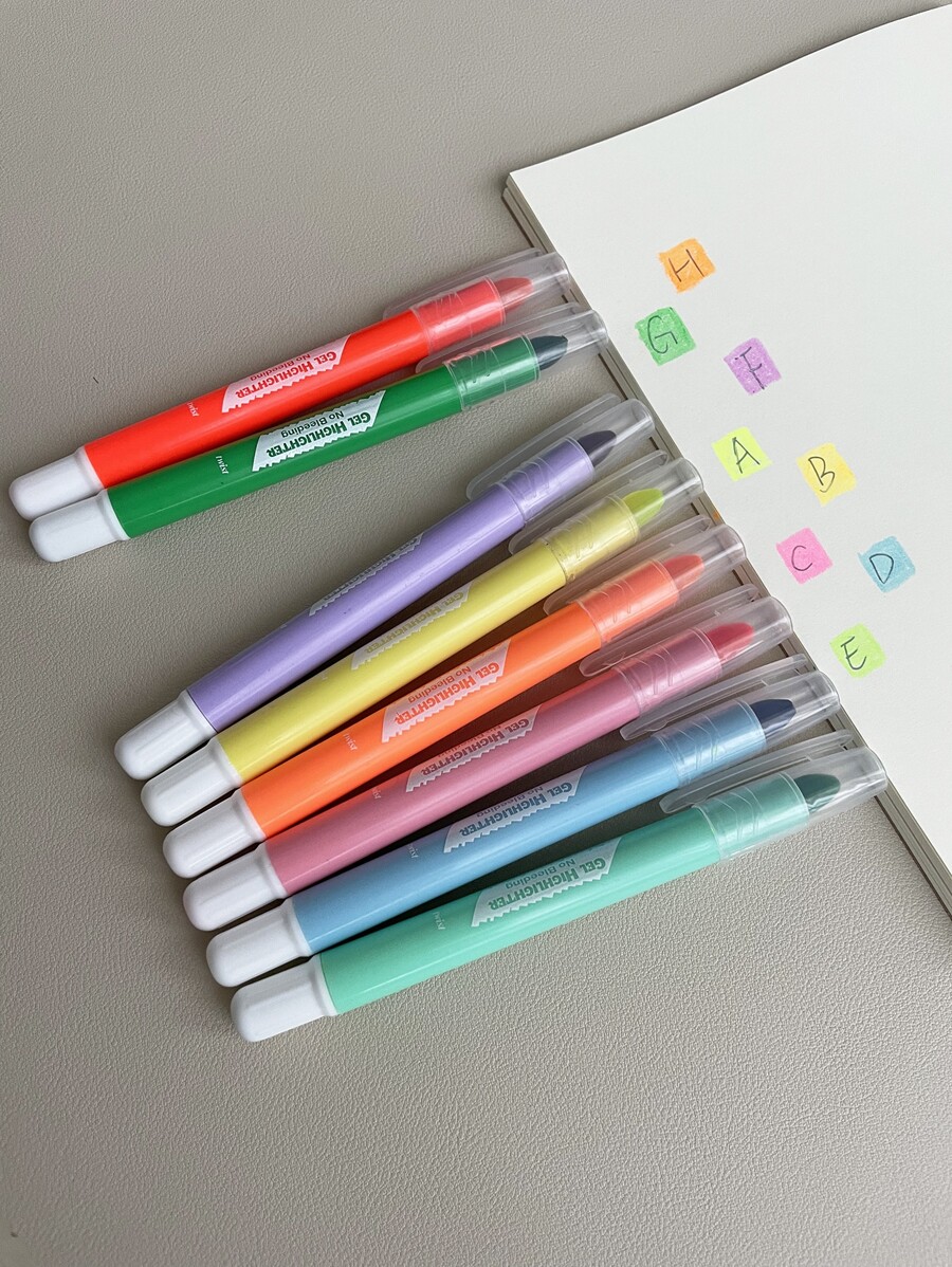 8pcs Assorted Color Gel Highlighter Pens No Bleed Through No Smear
