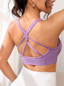 Crisscross Backless Sports Bra - Lilac Purple - View 1