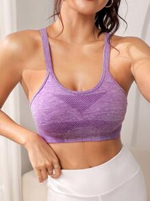 Crisscross Backless Sports Bra - Lilac Purple - View 5
