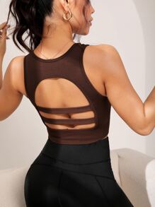 Cut Out Back Sports Bra - Chocolate Brown - View 2