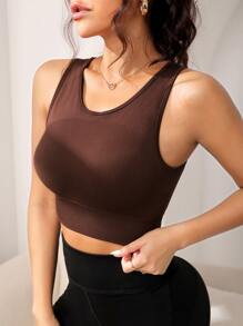 Cut Out Back Sports Bra - Chocolate Brown - View 4