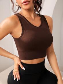 Cut Out Back Sports Bra - Chocolate Brown - View 5