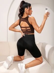 Cut Out Back Sports Bra - Chocolate Brown - View 1
