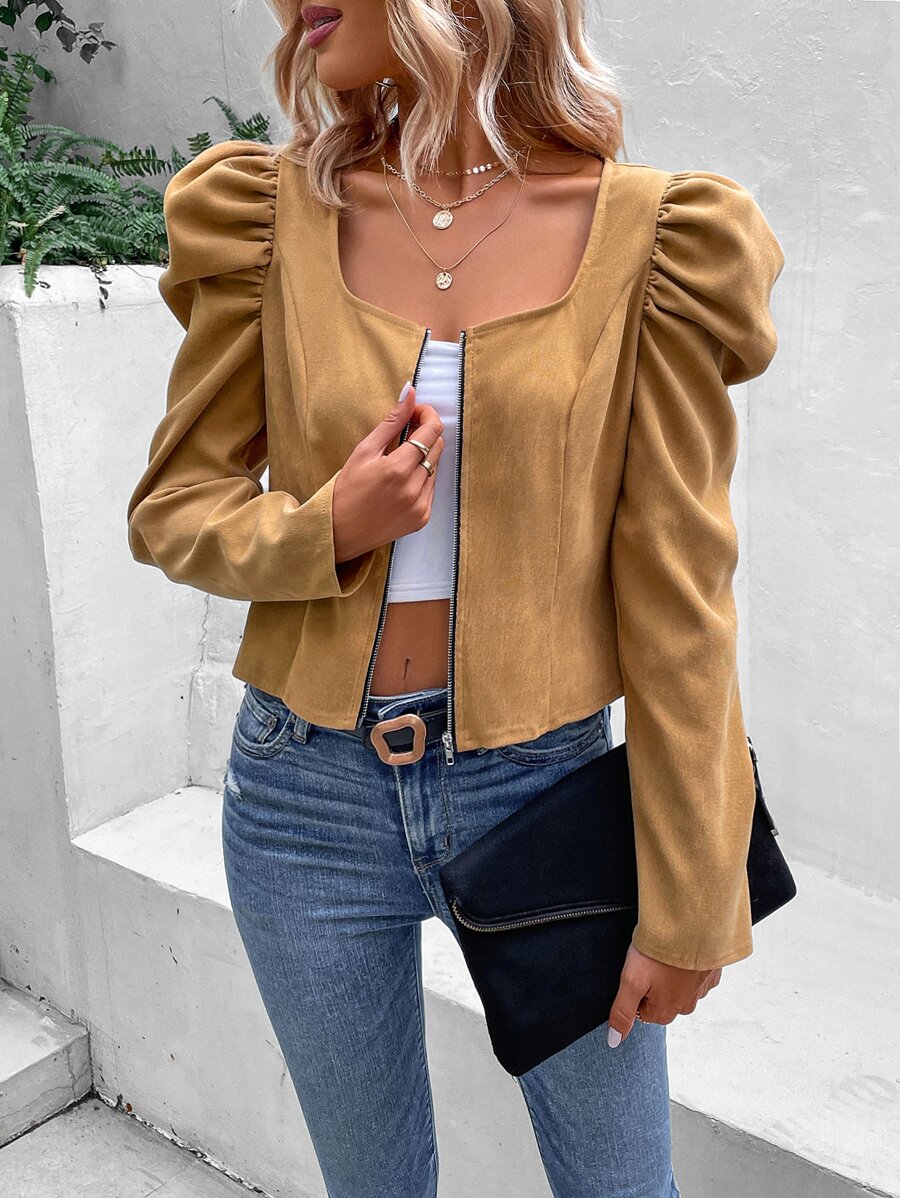 SHEIN Essnce Cazadora de manga gigot con cremallera