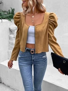 SHEIN Essnce Cazadora de manga gigot con cremallera