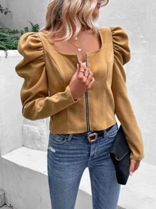 SHEIN Essnce Cazadora de manga gigot con cremallera