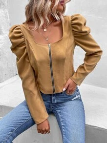 SHEIN Essnce Cazadora de manga gigot con cremallera