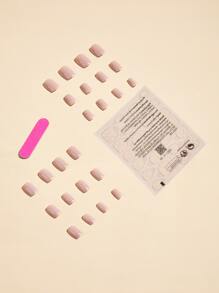 Transform Your Nails with 24pcs Short Square Nude Solid Color Glossy Fake Nail & 1pc Nail File & 1sheet Tape - Dusty Purple - View 2