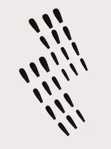 24pcs Long Coffin Fake Nail & 1pc Nail File & 1sheet Tape Press On Nails Nail Supplies - Black - View 2