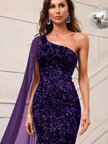 Faeriesty Women's Elegant Sparkling Sequin One-Shoulder Mermaid Evening Dress - Ideal For Luxury Weddings, Galas, Awards Ceremonies, Black Tie Events And Red Carpet Occasions - Purple - View 6