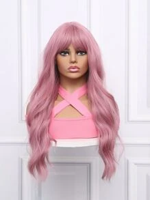 Long Body Wave Synthetic Wig With Bangs - Pink - View 5