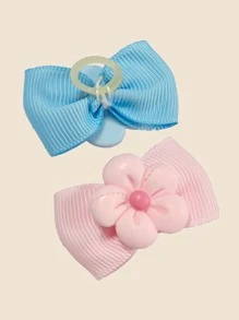 2 piezas Goma de pelo para mascotas de color al azar con diseño floral - Multicolor - Ver 3