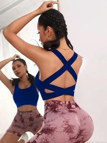 Yoga Sxy Crisscross Back Sports Bra - Royal Blue - View 2