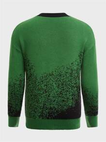 ROMWE MEN Guys Letter Embroidery Drop Shoulder Sweater - Green - View 2
