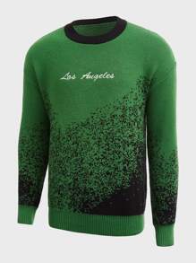 ROMWE MEN Guys Letter Embroidery Drop Shoulder Sweater - Green - View 5
