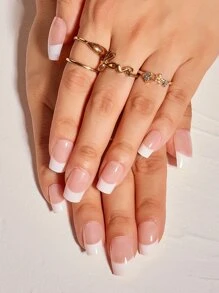 24pcs French Style Pre-Designed Nail Tips + Jelly Glue + Nail File Press On Nails Nail Supplies - Multicolor - View 1