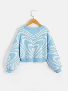 SHEIN 女孩前紐扣落肩開襟衫 - 藍色 - 查看 2