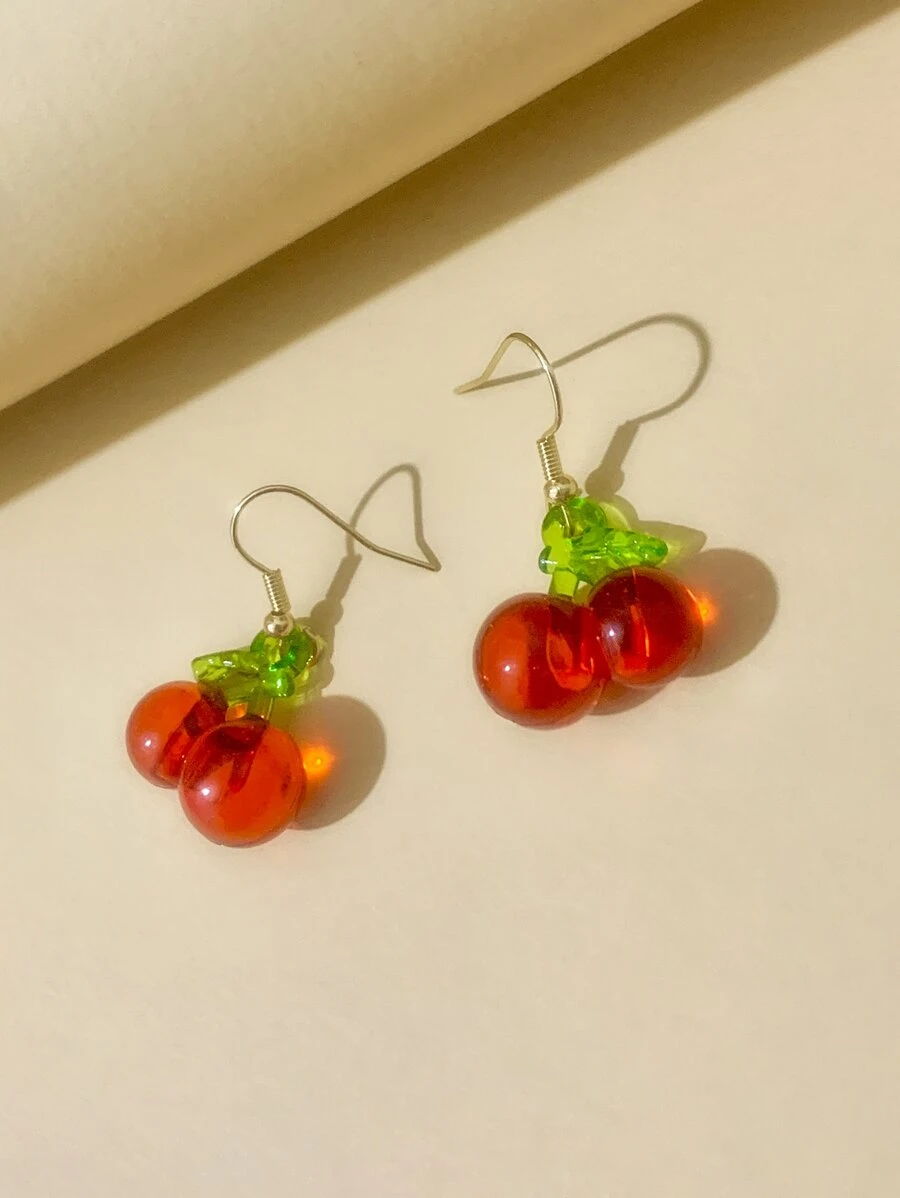 Pendientes largos con cereza - Rojo - Ver 1