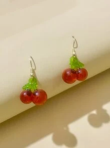 Pendientes largos con cereza - Rojo - Ver 2