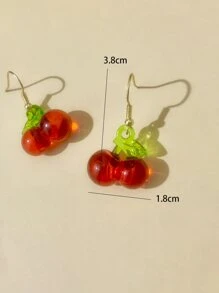 Pendientes largos con cereza - Rojo - Ver 3