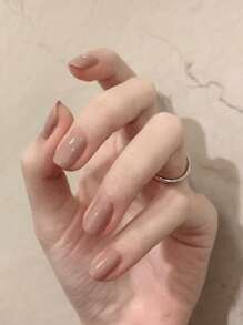 Nail Nina Elevate Your Style With 24pcs Long Square Khaki Solid Color Glossy Fake Nail & 1pc Nail File & 1sheet Tape Press On Nails Supplies - Beige - View 1