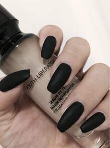 Transform Your Nails With 24pcs Medium Coffin Black Matte Plain Fake Nail & 1pc Nail File & 1sheet Tape Press On Nails Nail Supplies - Black - View 1