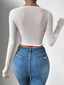 SHEIN Allurite Sweetheart Neck Asymmetrical Hem Bustier Lace Mesh Top - White - View 2
