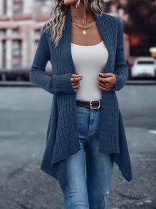 SHEIN LUNE Cárdigan tejido de cable bajo asimétrico - Azul - Ver 5